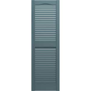 12 in. x 55 in. Louvered Vinyl Exterior Shutters Pair in Wedgewood Blue