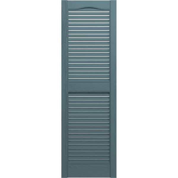 Builders Edge 12 in. x 55 in. Louvered Vinyl Exterior Shutters Pair in Wedgewood Blue