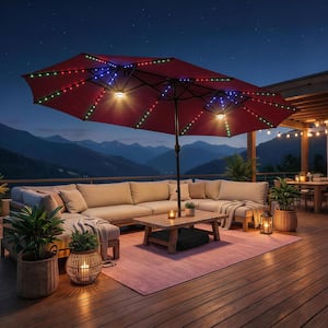 10 foot blue patio umbrella Tempera Sunbrella 10 ft Auto-Tilt Outdoor Umbrella Cherry