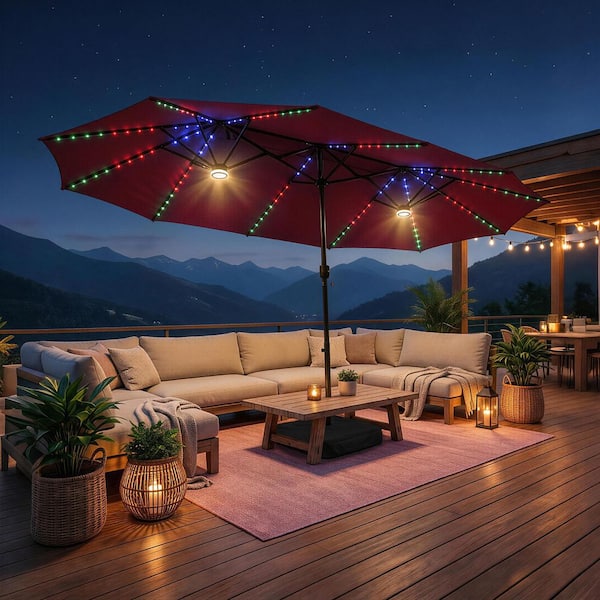 double decker patio umbrella JEAREY 15ft Large with Base, Outdoor Rectangle Umbrella Double-Sided Market Umbrella with Stand for Pool, Deck, Backyard and Garden, Beige : Patio, Lawn & Garden One Structure – The Power of Three Introducing the Three Santa Barbara – Double Decker