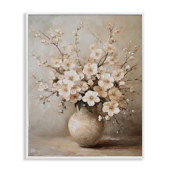 Stupell Industries Cherry Blossoms in Pottery by Petal Prints Design White Framed Nature Giclee Art Print 14 in. x 11 in.