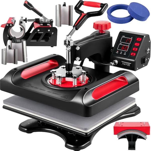 12 in. L x 15 in. W Heat Press Machine 8 in 1 Heat Press Machine 360° Rotation Swing Away Shirt Printing Machine