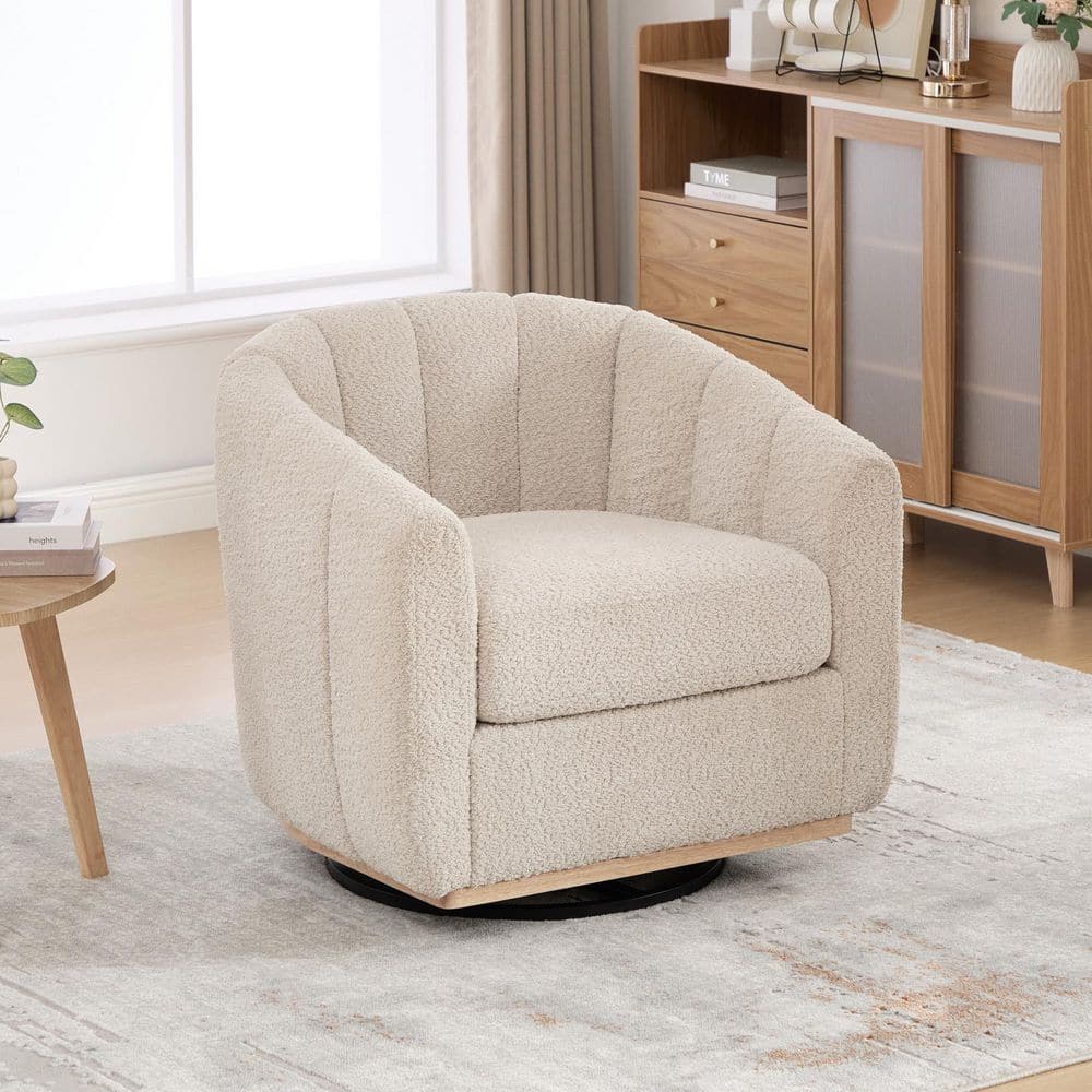 Noble House Iliana Modern Wheat Upholstered Chenille Swivel Chair