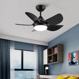 30 in. Integrated LED Light Kit Matte Black Indoor Ceiling Fans With Reversible Motor and Remote Control, 5 ABS Blades