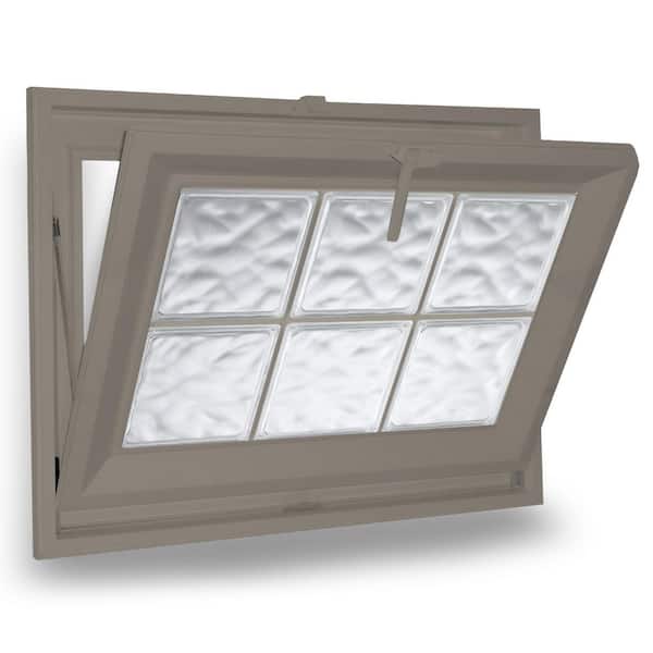 23.5 in. x 11.5 in. Acrylic Privacy Glass Driftwood New Construction Frame Double-Pane Vinyl Hopper Window-Wave Block
