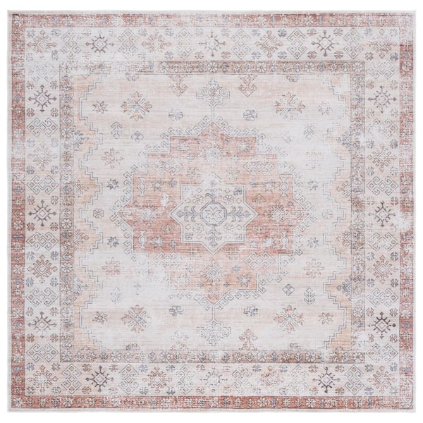 SAFAVIEH Arizona 6 ft. x 6 ft. Beige/Rust Machine Washable Distressed Traditional square Area Rug