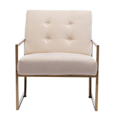 Modern Style Turfted Velvet Beige Home Office Armchair Golden Metal Living Room Chair