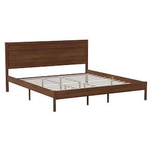 Brown Wood Frame King Platform Bed with Solid Wood