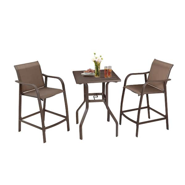 Crestlive S 3 Piece Aluminum Square Bar Height Outdoor Serving Set Cl St009brn The Home Depot Aluminum Square Bar Height, Orchard Outdoor Furniture