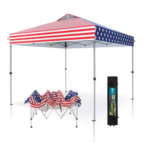 PHI VILLA 10 ft. x 10 ft. Instant Canopy Pop Up Tent in Stars and Stripes With Wheeled Bag