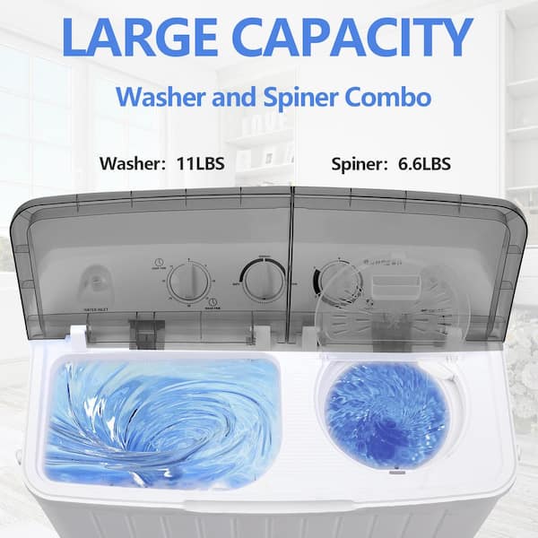 Zeny Portable Compact Mini Twin Tub Washing Machine Washer XL 17.6lbs Capacity with Wash and Spin Cycle, Built-In Gravity Drain, Blue