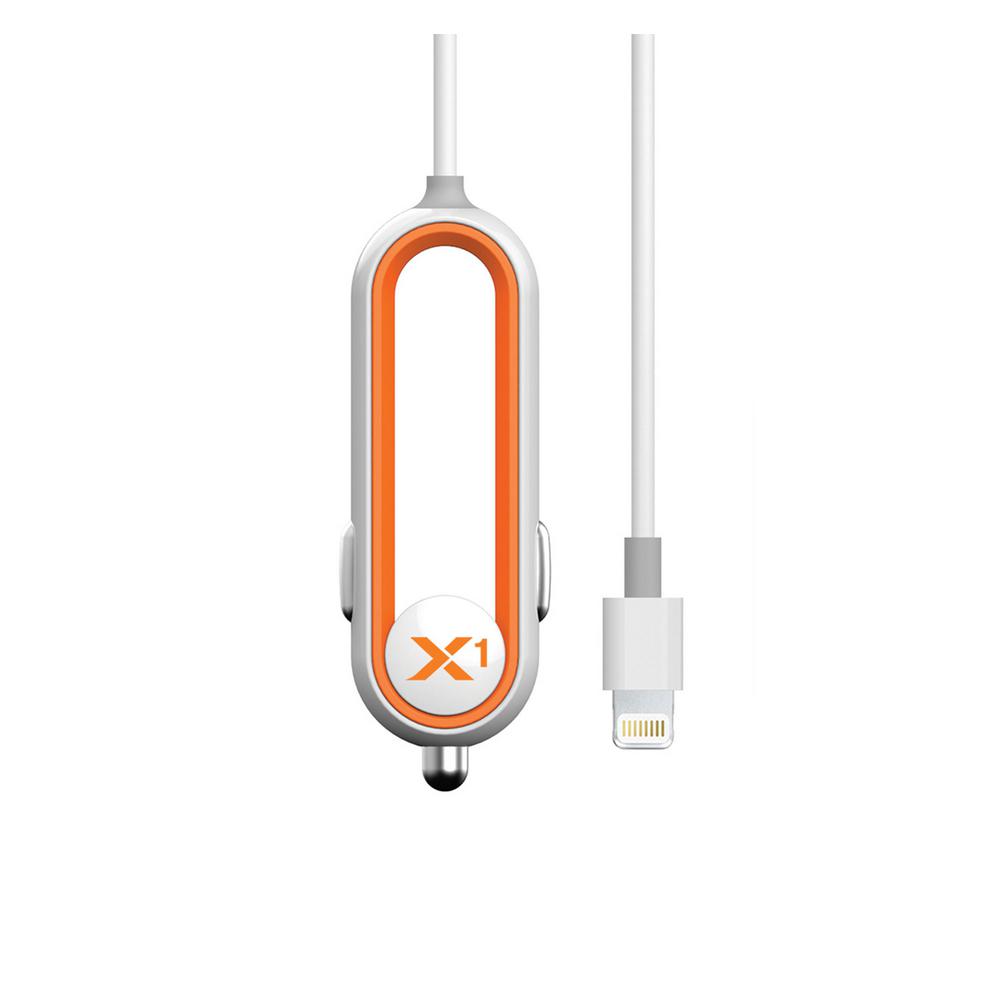 X1 Car Charger with Lightning Connector Apple MFI Certified 2.4 Amp Sleek Artistic Design, Orange