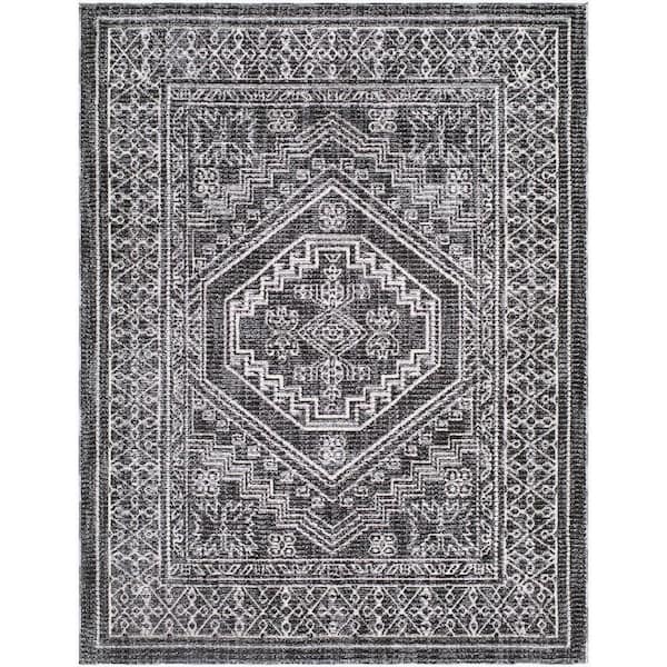 ELLE Decor Odeon 5 ft. x 7 ft. Black/Ivory Medallion Machine Washable Area Rug