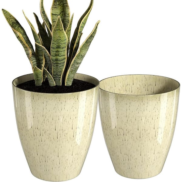 ITOPFOX Modern 15 in. L x 10 in. W x 10 in. H Beige Ceramic Round Indoor/Outdoor Planter (2-Pack)