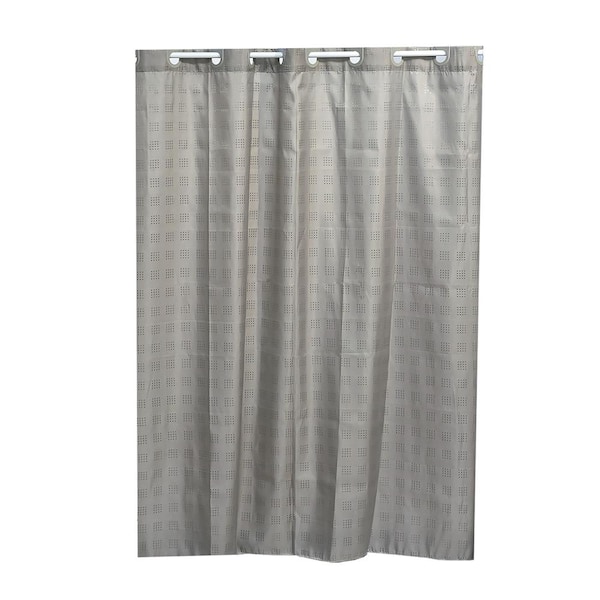 EVIDECO French home goods 71 in. L x 79 in. H, 180 cm x 200 cm Taupe Hookless Shower Curtain Polyester Cubic- Color Matching Hooks