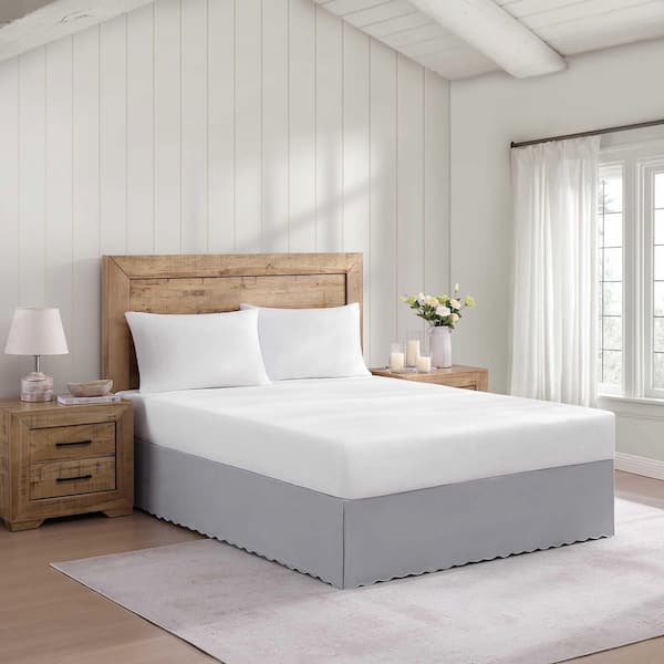 SC Solid Grey Cotton King Tailored 15 in. Drop Bed Skirt