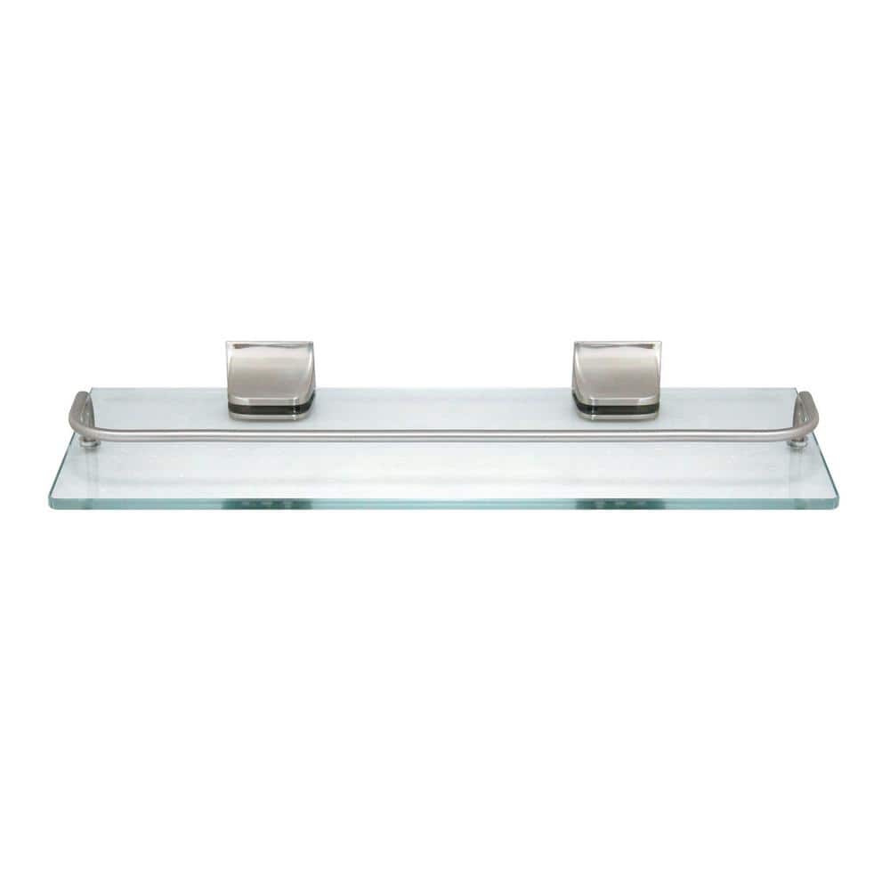 MODONA 13.75 in. Glass Wall Shelf with PreInstalled Rail in Satin Nickel GWSSN The Home Depot