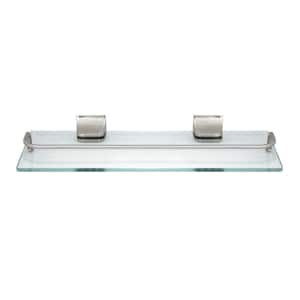 13.75 in. Glass Wall Shelf with Pre-Installed Rail in Satin Nickel