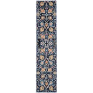 Passion Navy 2 ft. x 10 ft. Floral Transitional Kitchen Runner Area Rug