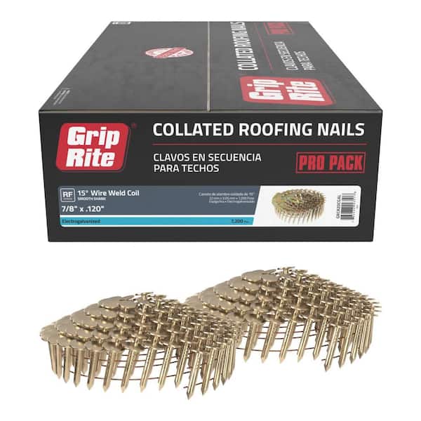 Grip-Rite 7/8 in. x 0.120 in. 15° Wire Collated Electrogalvanized Smooth Shank Coil Roofing Nails 7200 per Box