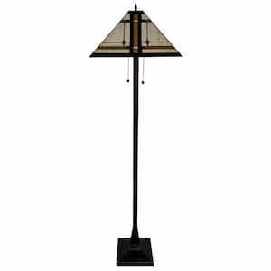 62 in. Brown and White 2 Dimmable (Full Range) Standard Floor Lamp for Living Room with Glass Cone Shade