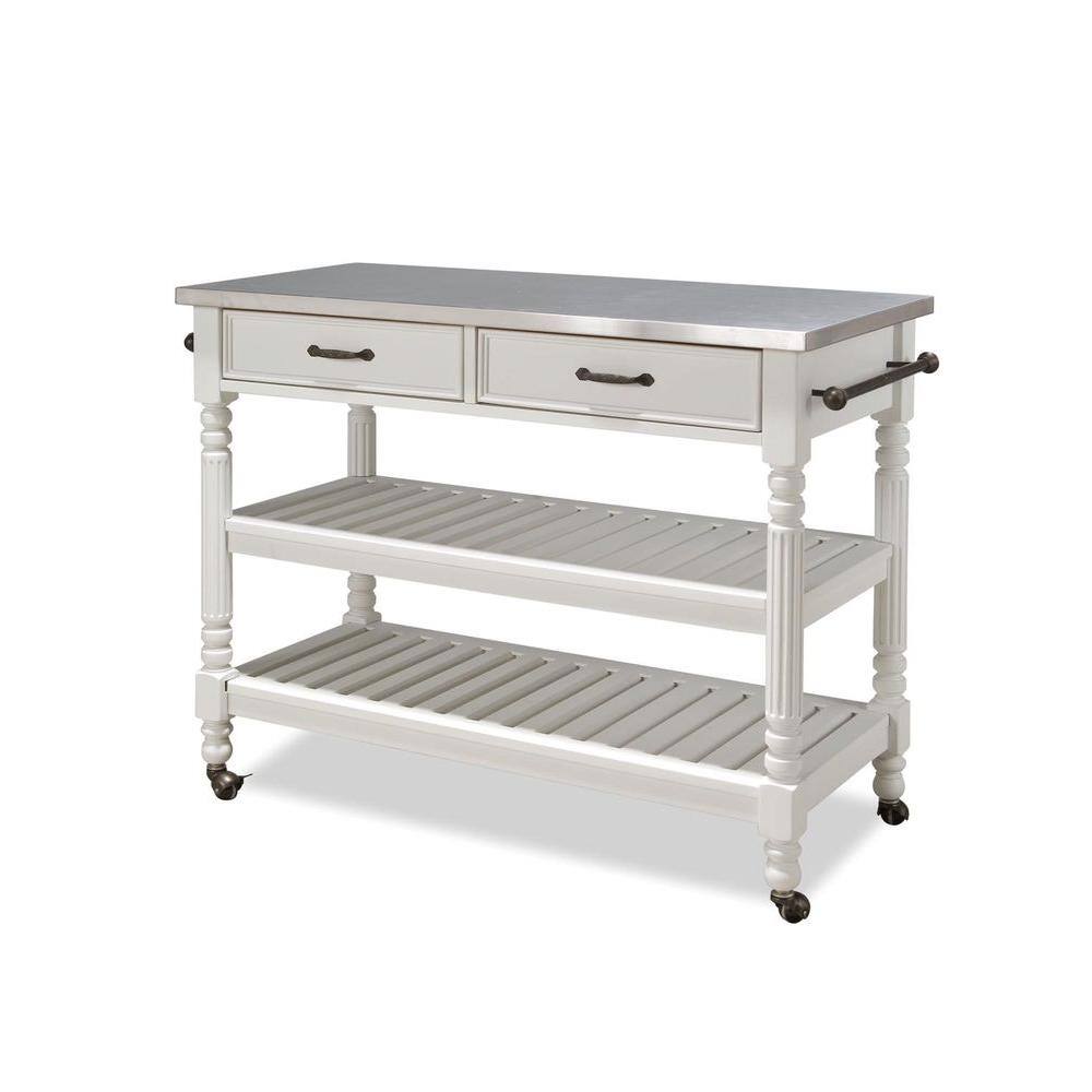 Savannah White Kitchen Cart with Stainless Top - thumbnail 8
