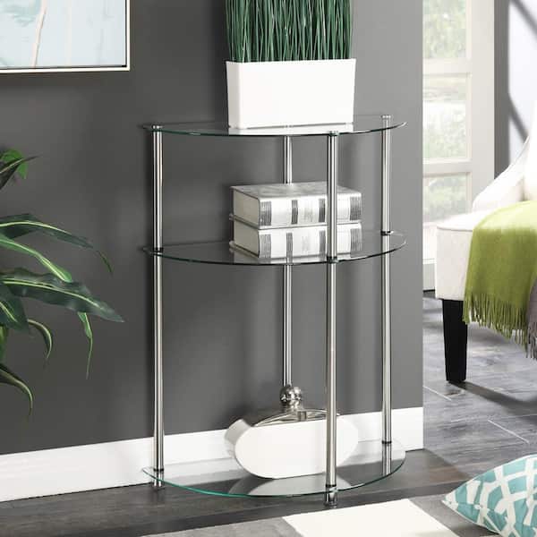 Convenience Concepts Designs2Go Classic 23 in. Glass/Stainless Standard Half-Circle Glass Entryway Table with 3 Tiers