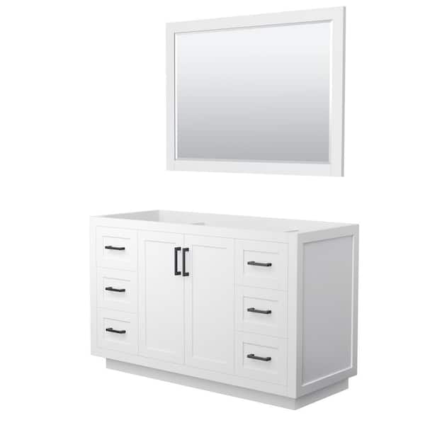Wyndham Collection Miranda 53.25 in. W x 21.75 in. D x 33 in. H Single Sink Bath Vanity Cabinet without Top in White with 46 in. Mirror