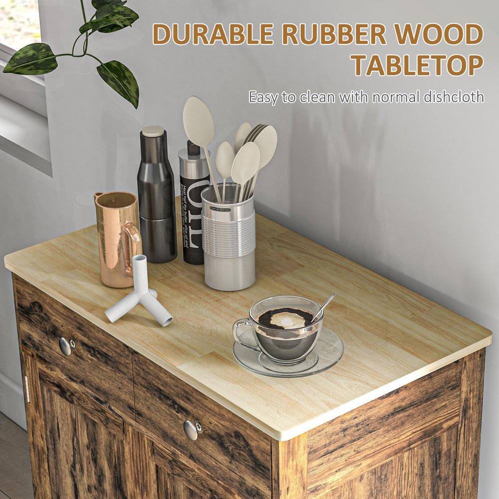 Rustic Brown Medium Wood Buffet Sideboard with Black Finish