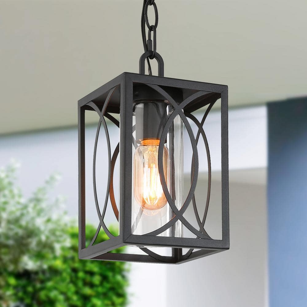Uolfin Modern Farmhouse Cage Outdoor Hanging Light 1-Light Black