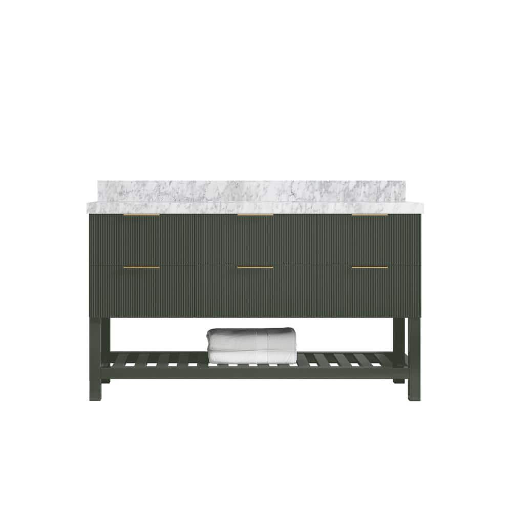 Catalina 60 in. Single Sink Freestanding Pewter Green Bath Vanity with Carrara Marble Top price history on PriceWatchPro