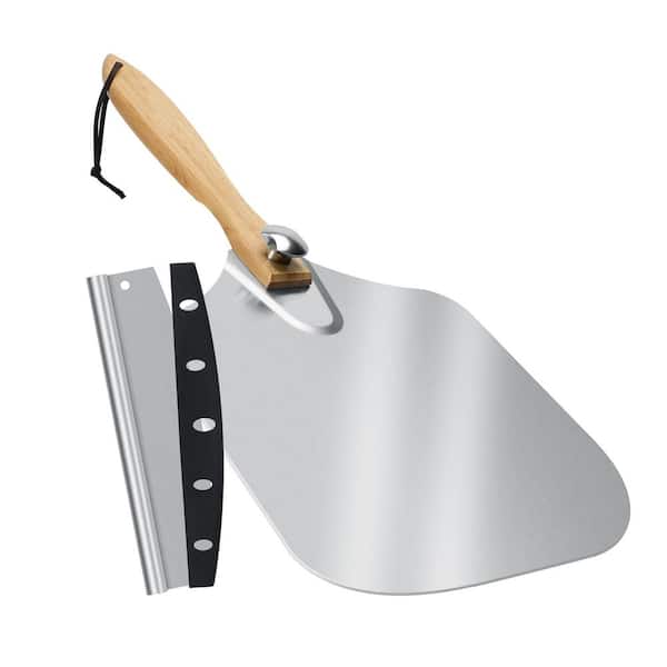 Aluminum Pizza Peel, 14 in. Metal Pizza Spatula Paddle with Rocker Cutter, Foldable Handle for Pizza Oven Baking Pizza