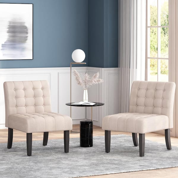 Noble House Loverin Beige and Matte Black Tufted Slipper Chairs (Set of 2)