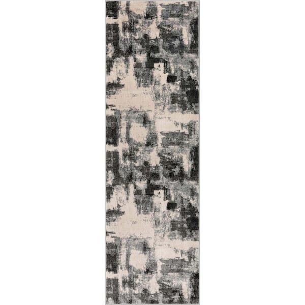 Barclay Kalia Modern Abstract Grey Black 2 ft. 3 in. x 7 ft. 3 in. Runner Area Rug