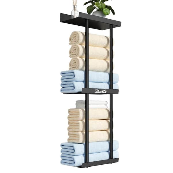 Stored 6-8-Towels Wall Mount Black Bathroom Towel Storage Rack Holder for Rolled Towels