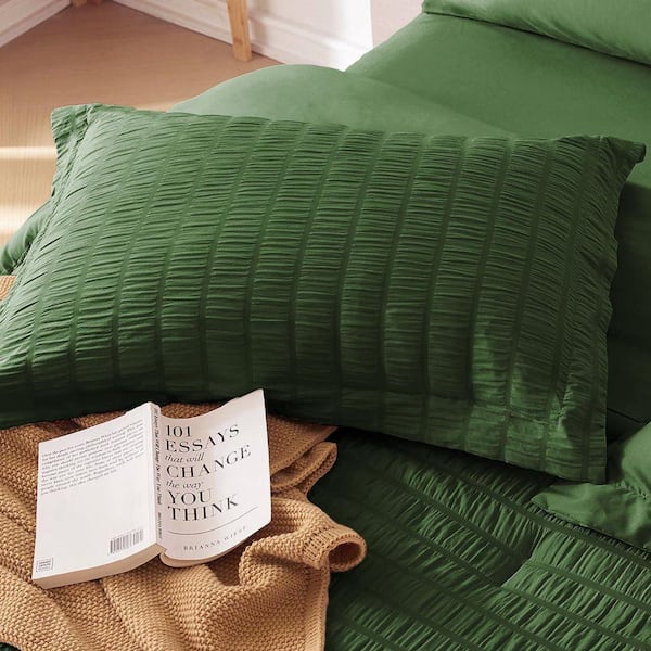 Seersucker All Seasons 7 Pieces Dark Green King Comforter Set Soft