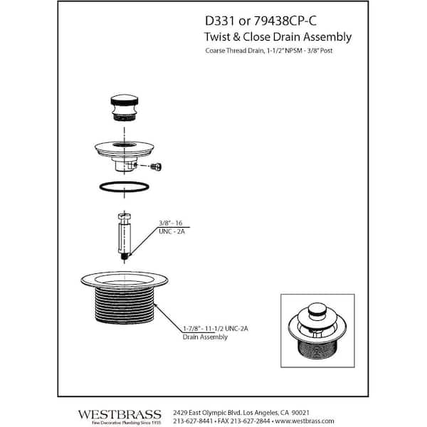 Westbrass 1-1/2 in. NPSM Twist & Close Bathtub Drain Plug, Coarse Thread,  Polished Nickel D331-05 - The Home Depot