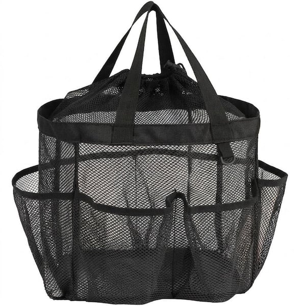 Portable Mesh Shower Caddy Tote with Drawstring and S Hook 8 Deep