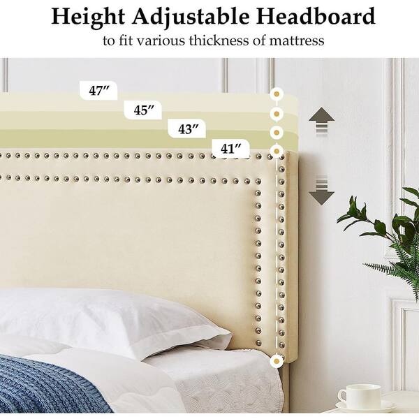 VECELO Upholstered Bed with Adjustable Headboard, No Box Spring