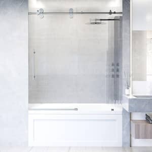 Elan 56 to 60 in. W x 66 in. H Sliding Frameless Tub Door in Stainless Steel with 3/8 in. (10mm) Fluted Glass
