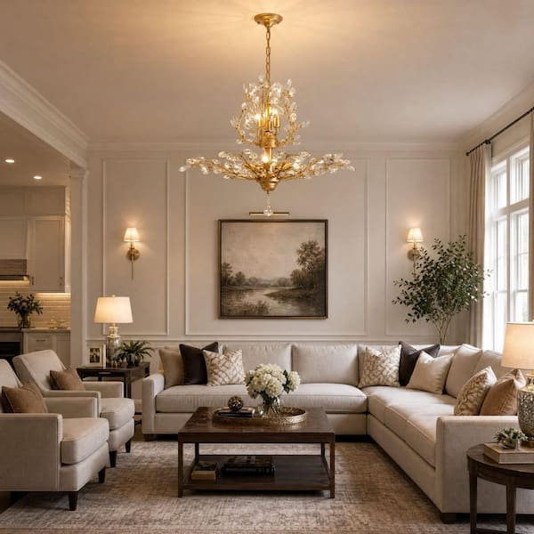 Genoci 7-Light Gold Empire Unique Dimmable Chandelier with Clear