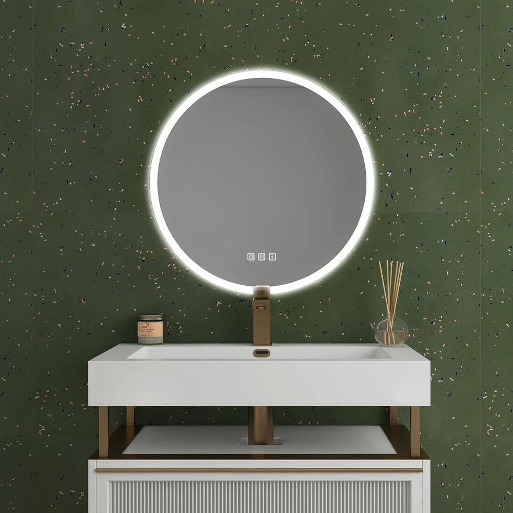 24 in. W x 24 in. H Small Round Frameless Wall-Mount Anti-Fog LED Light Bat
