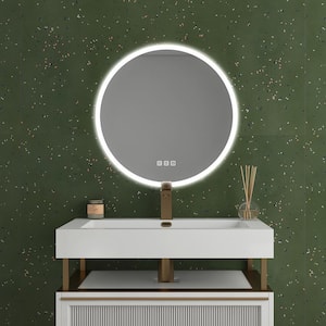 24 in. W x 24 in. H Small Round Frameless Wall-Mount Anti-Fog LED Light Bathroom Vanity Mirror