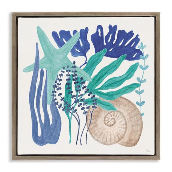 Stupell Industries Layered Coastal Shells by Veronique Charron Brown Floater Frame Coastal Graphic Art Print 18 in. x 18 in.