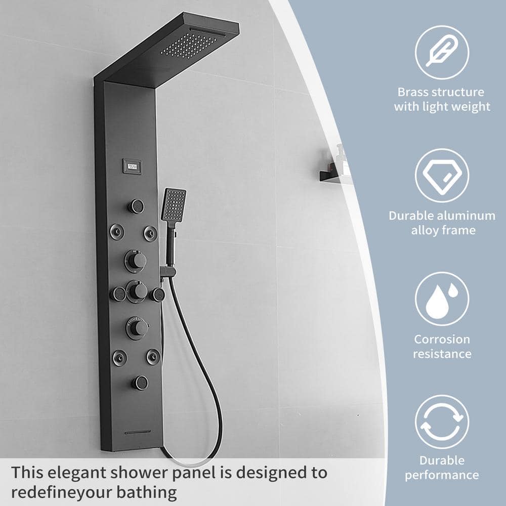 Black Stainless Steel 51.57'' Shower Panel with Rainfall and Waterfall Shower Heads