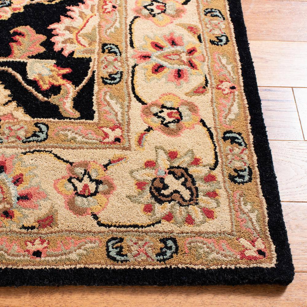 Handmade Black Floral Wool Rectangular Rug 27" x 4"