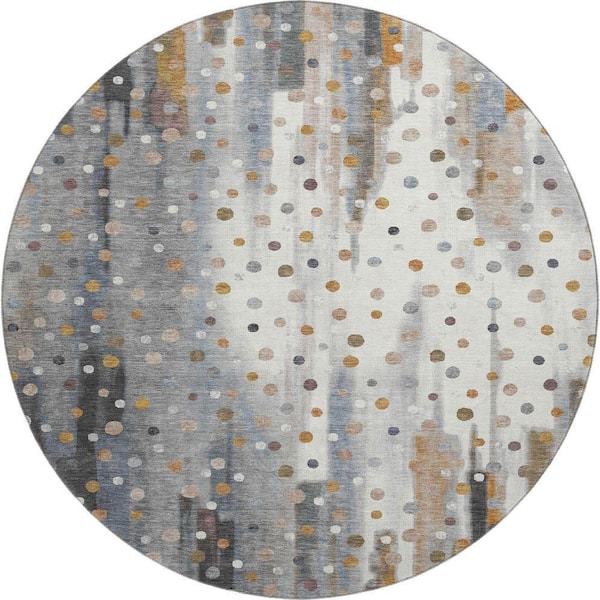 Mayfield Premium Machine Washable Abstract AMF2213 Gray 8 ft. x 8 ft. Round Rug