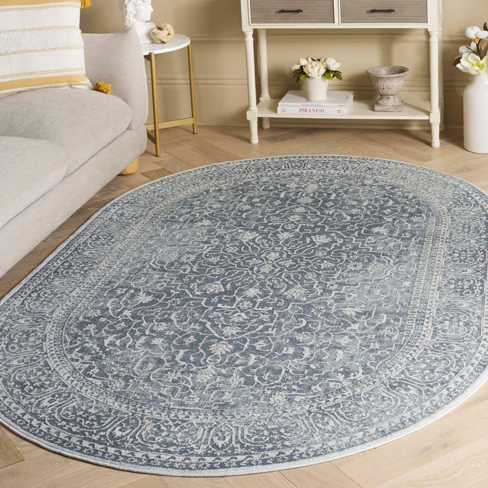 Reflection 5 ft. x 8 ft. Oval Dark Gray/Cream Distressed Floral Area Rug price history on PriceWatchPro