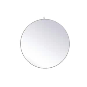 Timeless Home 39 in. W x 39 in. H Midcentury Modern Metal Framed Round Silver Mirror