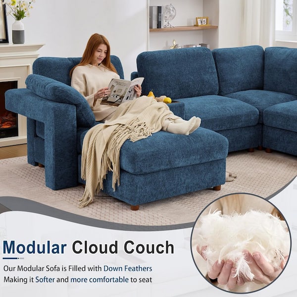 Seafuloy 121 in. Straight Arm 6-Piece Chenille Oversized Modular